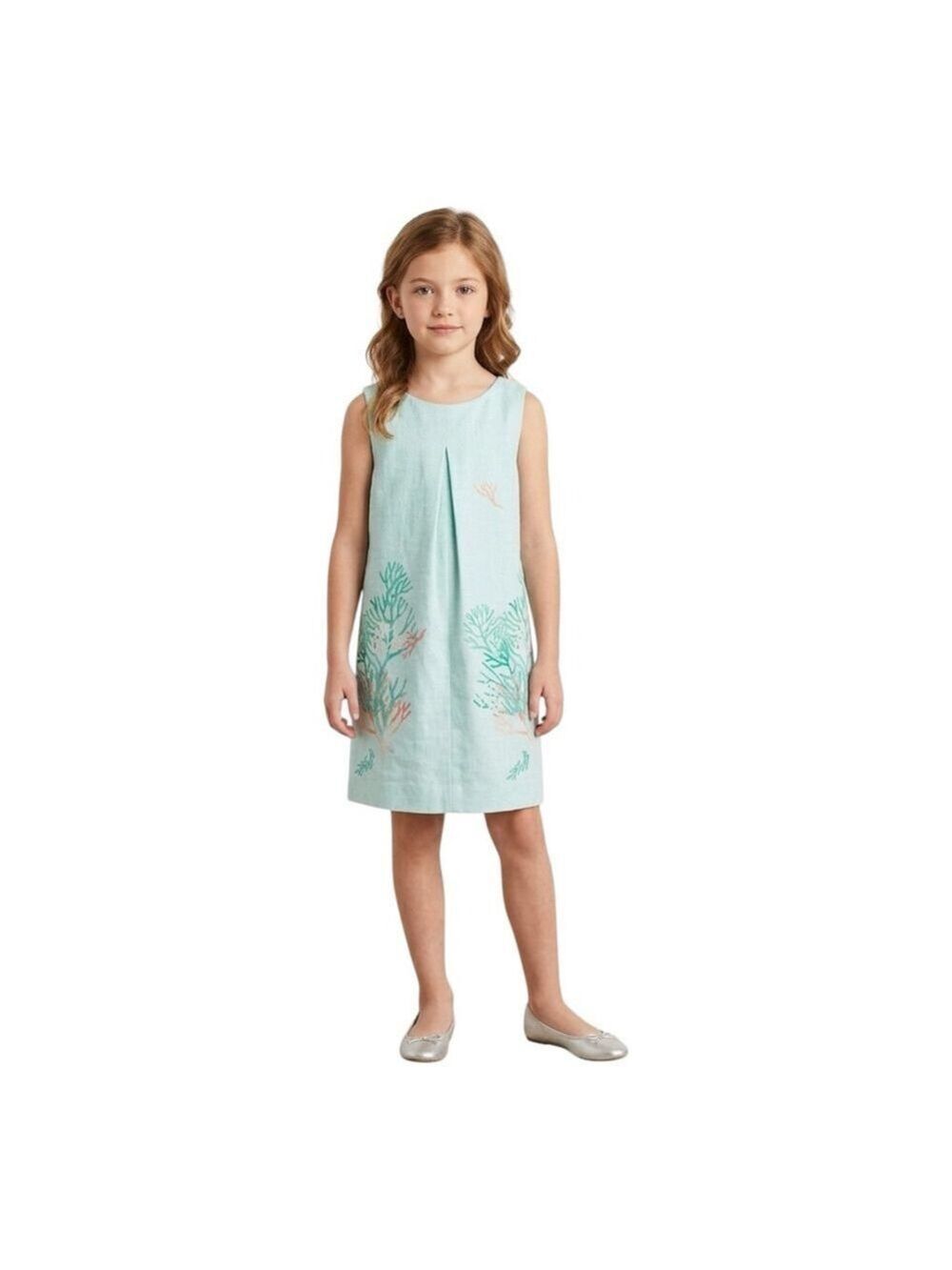 Zara Girls Coral Print Linen Blend Shift Dress Size 7/8 (128)
